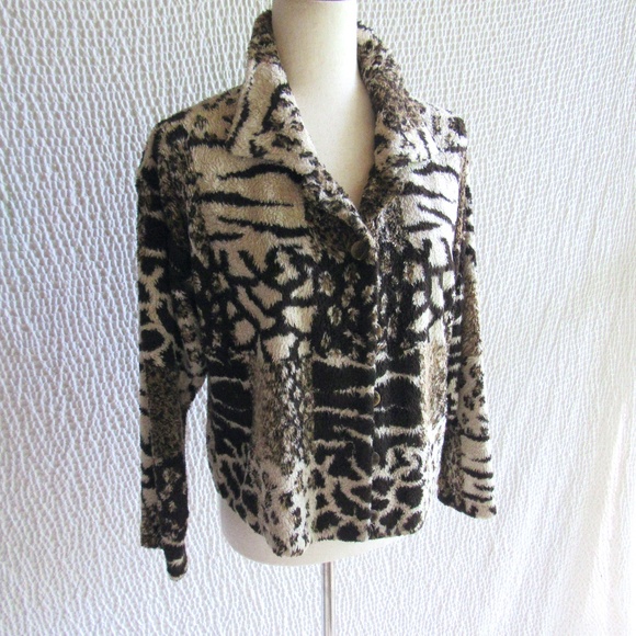 Cache Soft Faux Fur Animal Print Jacket S Lightweight Plush Vintage Womens - Picture 1 of 15